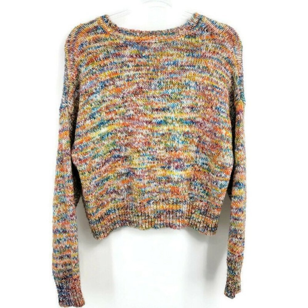Forever 21 Wool Blend Chunky Knit Crewneck Sweater Multicolor Cropped Small - Picture 2 of 10